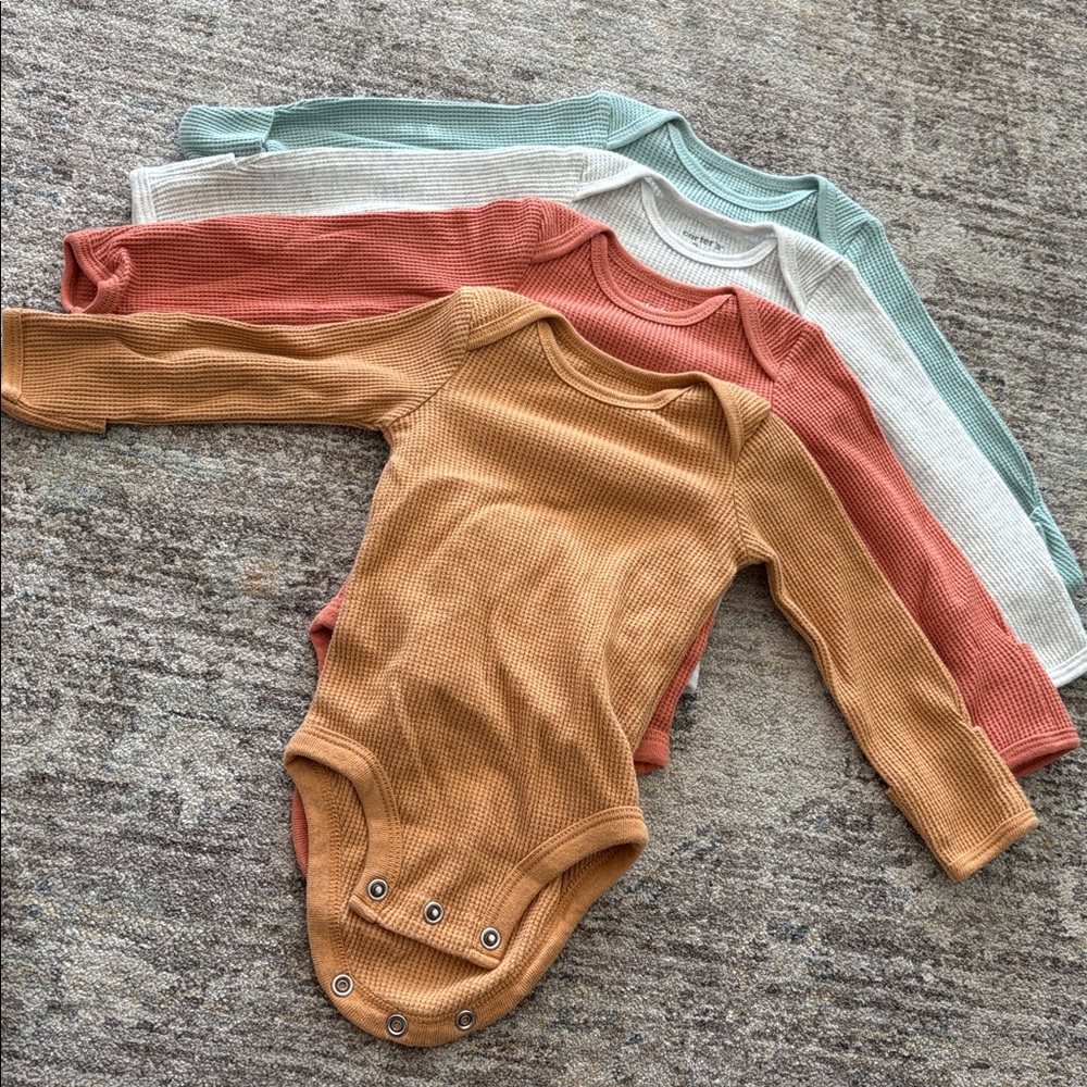 Carter's Ribbed Bodysuit Trio - Coral, Mint, Grey, Goldie